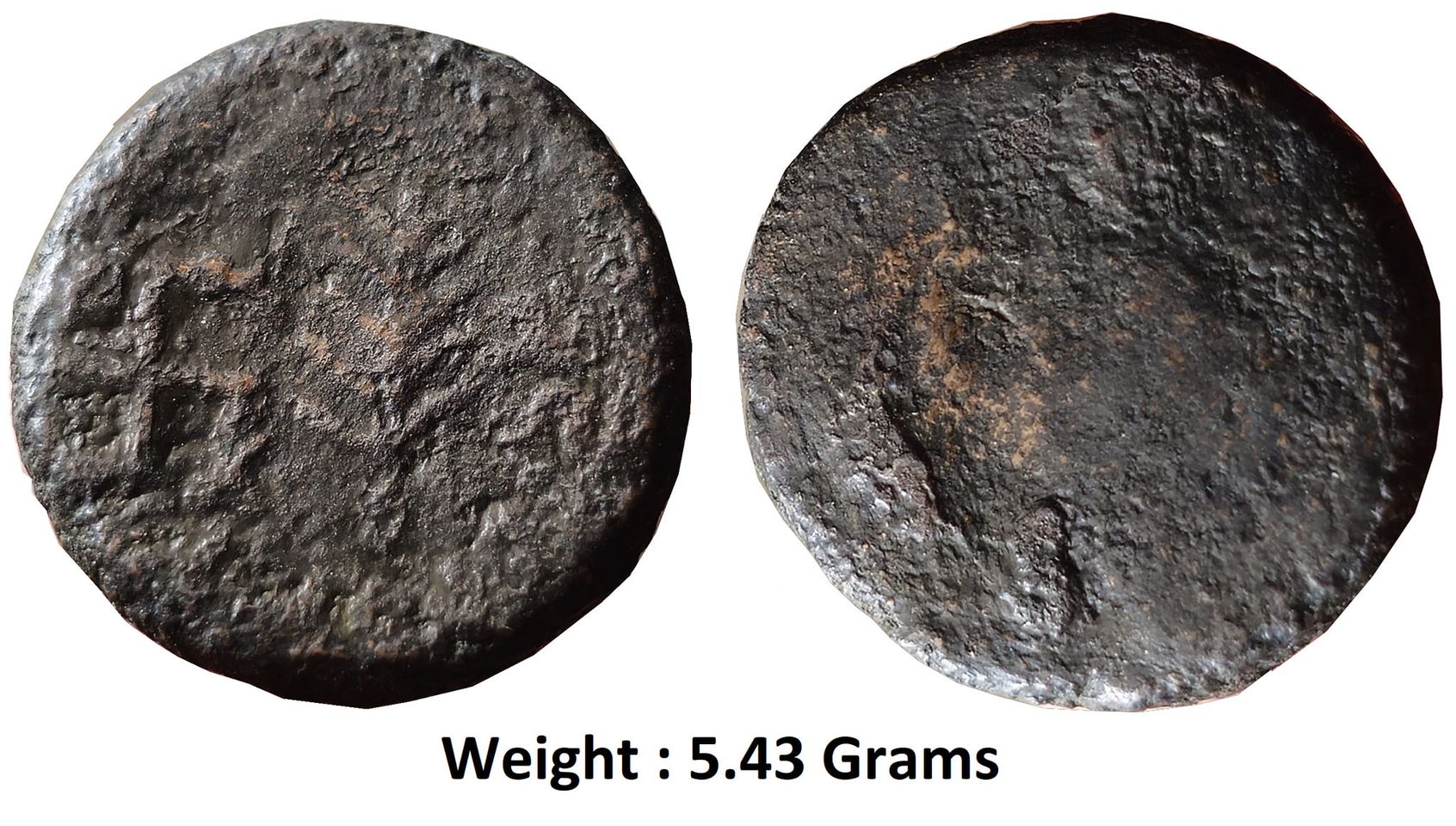 Tribal-Post Mauryan, Sibi Janapada (200 BC), Copper Unit,
Obv: Swastika & traces of tree in the center.
Rev: Traces of six-arched hill with crescent (chaitya) .
(Handa # Pl. XXXII- 5), Extremely Rare.

Note: Referred to in the Rigveda and the Aitareya Brahmana as the Shivas, the Sibis are amongst the earliest known tribes of ancient India. They are one of the many tribes described in these ancient texts as having been defeated by the Trtsu-Bharata (Puru) king Sudas in the famous Battle of the Ten Kings, or the Dasrajya Yuddha, which is recorded to have taken place somewhere near the rivers Vipas (Beas) and Purushni (Ravi). They feature prominently in the Mahabharata, with their king Usinara having attended the swayamvara of Draupadi and later fighting alongside the Pandavas in Kurukshetra where he was killed by Dronacharya. They also appear in the writings of Patanjali and Katyayana, and their cities, Arithapura and Jetuttara, can be found in Buddhist texts such Mahamayuri and the Jatakas. In the 10th century AD, Jetuttara is referred to by Al-Beruni as Jattaraur in Mariwar, which is present-day Mewar, and it is here, at Nagari and Chittorgarh, that the coins of this illustrious tribe have been found.