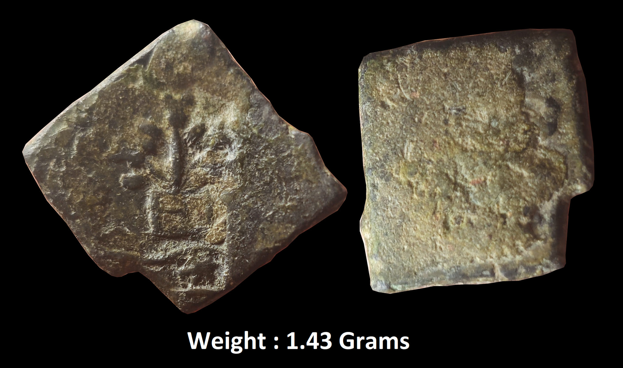 Ancient ; Punch Marked, Eran-Vidisha region, Copper Fractional Unit, Weight : 1.43 Grams ;