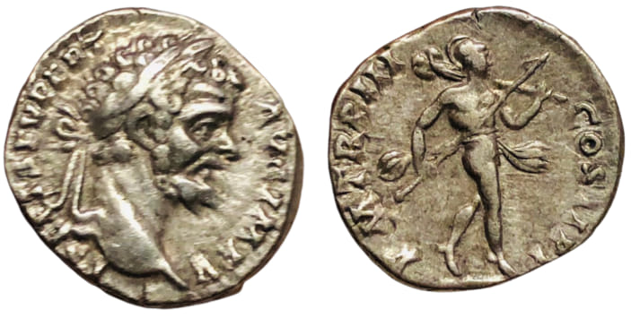 Ancient ; Roman Empire AD 195 SEPTIMIUS SEVERUS AR Denarius. EF/EF-. P M TR P III COS II P P. Scarce and early
Obverse: L SEPT SEV PERT AVG IMP V. Laureate head to right.
Reverse: P M TR P III COS II P P. Mars advancing right with trophy over shoulder and spear.
Precious coin, struck in A.D. 195 at the beginning of Septimius Severus rule. It´s in EF/EF- condition, conserving complete details in both sides: very difficult to find in this Septimius Severus´ early issues. Besides, the best of the coin is, undoubtely, the superb portrait of the emperor in the obverse, drawn on in a delicious roman style.
RIC IV-1 60. Rome mint, A.D. 195.