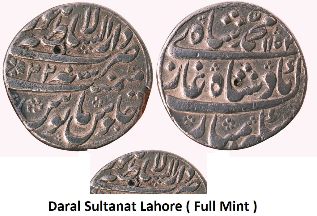 mughal-muhammad-shah-silver-rupee-dar-us-sultanate-lahore-minto.jpg Mughal ; Muhammad Shah ; Silver Rupee ; Weight : 11.35 Grams ; AH 1153/22 Dar us-Sultanate Lahore :Mint