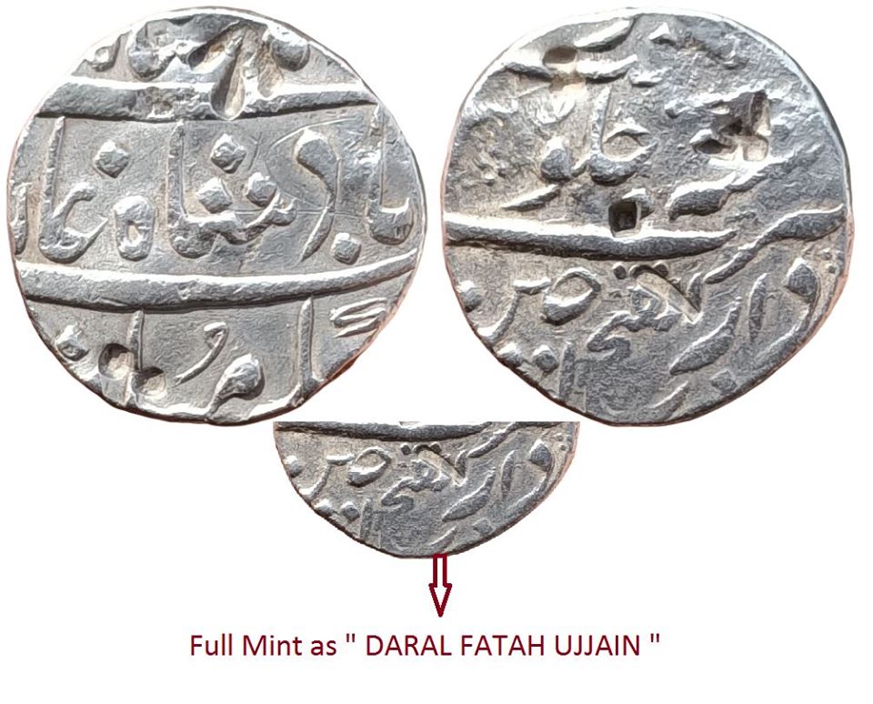mughal-muhammad-shah-rare-silver-rupee-mint-dar-ul-fateh-ujjain-mint.jpg Mughal ; Muhammad Shah, RARE Silver Rupee, Mint : Dar ul-Fateh Ujjain Mint, (KM 436.62).