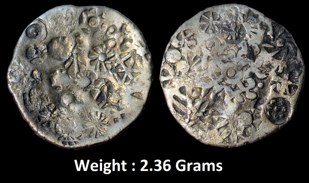 archaic-punch-marked-coinage-jaunpur-hoard-type-extremely-rare-specimen-attributed-to-kashi-janapada-very-rare-silver-1-2-unit