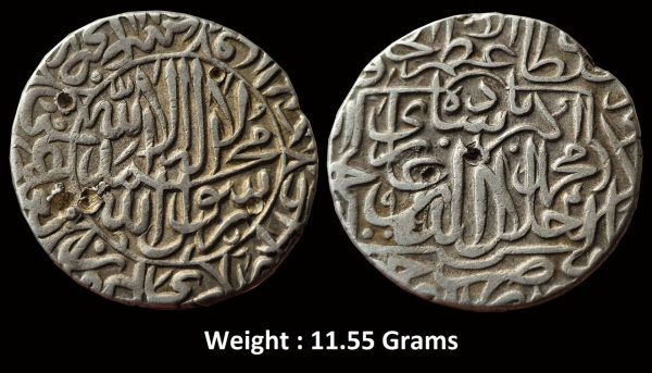 MUGHAL ; Akbar ; Broad Flan Silver Rupee Mint : Hazrat Delhi ; AH 974, Kalima type