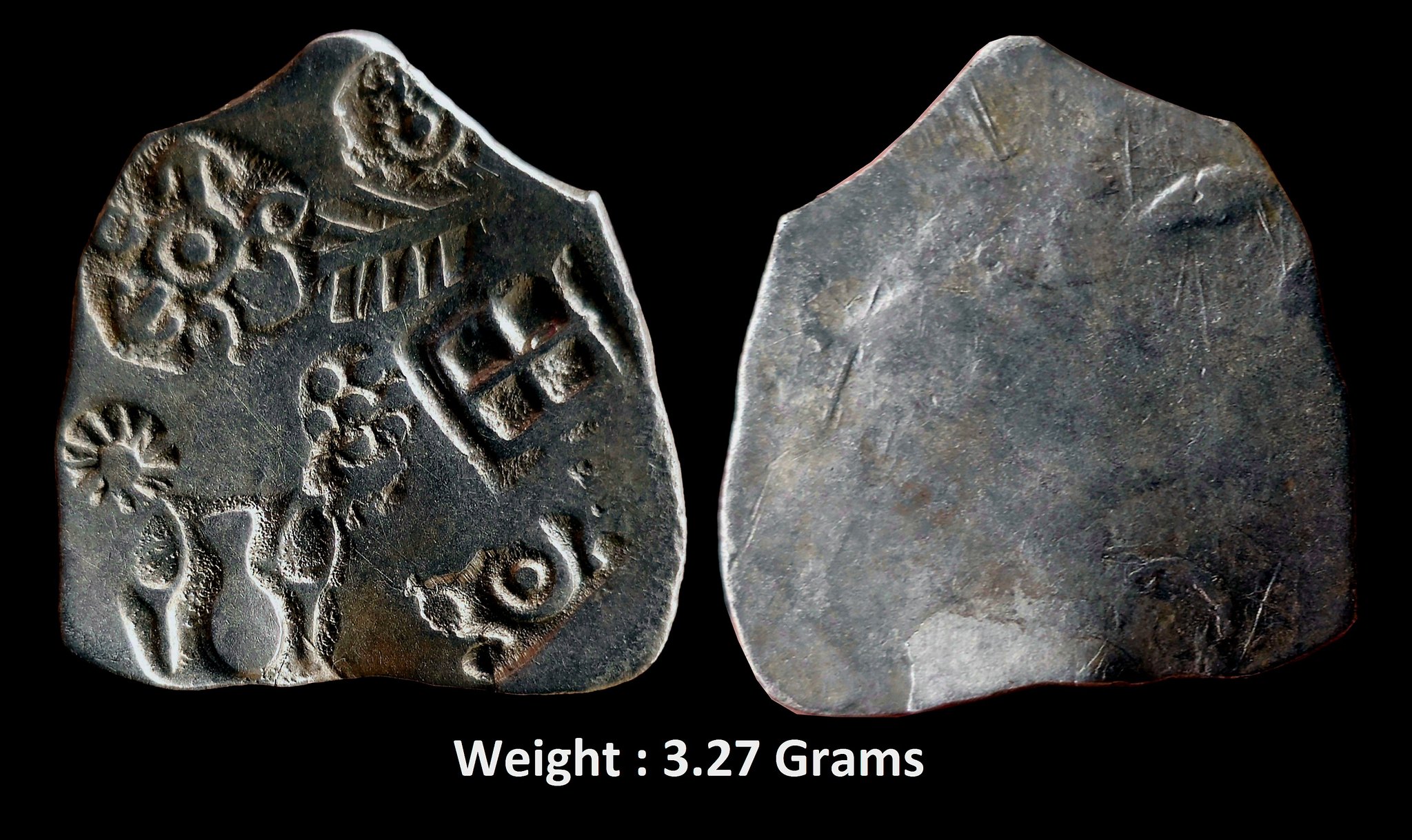ancient-rare-archaic-punch-marked-coinage-attributed-to-magadha-janapada-rare-silver-karshapana-series-1.jpg Ancient ; RARE Archaic Punch Marked Coinage, attributed to Magadha Janapada ; Rare Silver Karshapana ; Series 1 ;