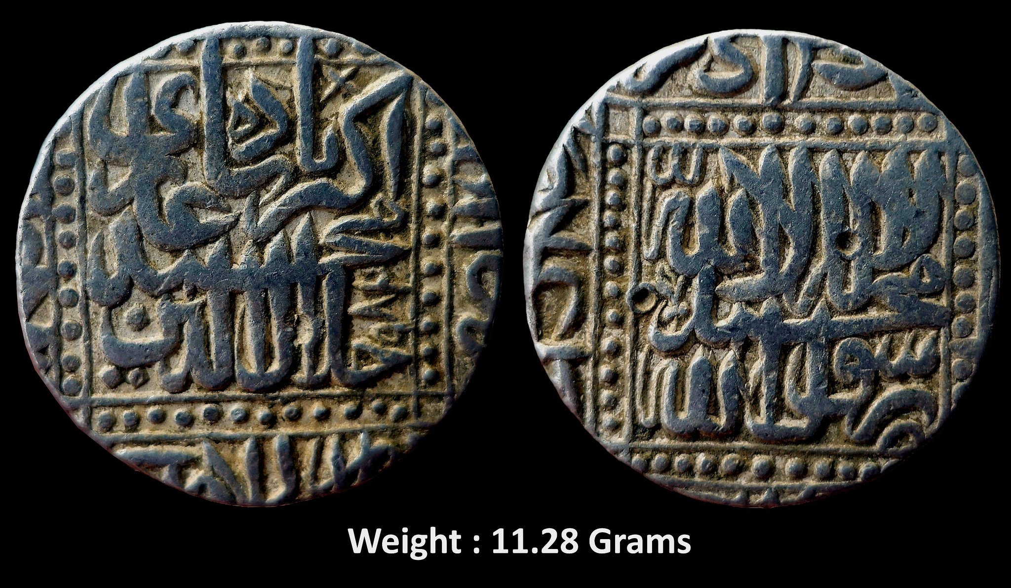mughals-akbar-silver-rupee-ah-982-mint-ahmedabad-kalima-within-dotted-square.jpg Mughals ; Akbar, Silver Rupee, AH 982 Mint : Ahmedabad ; Kalima within dotted square