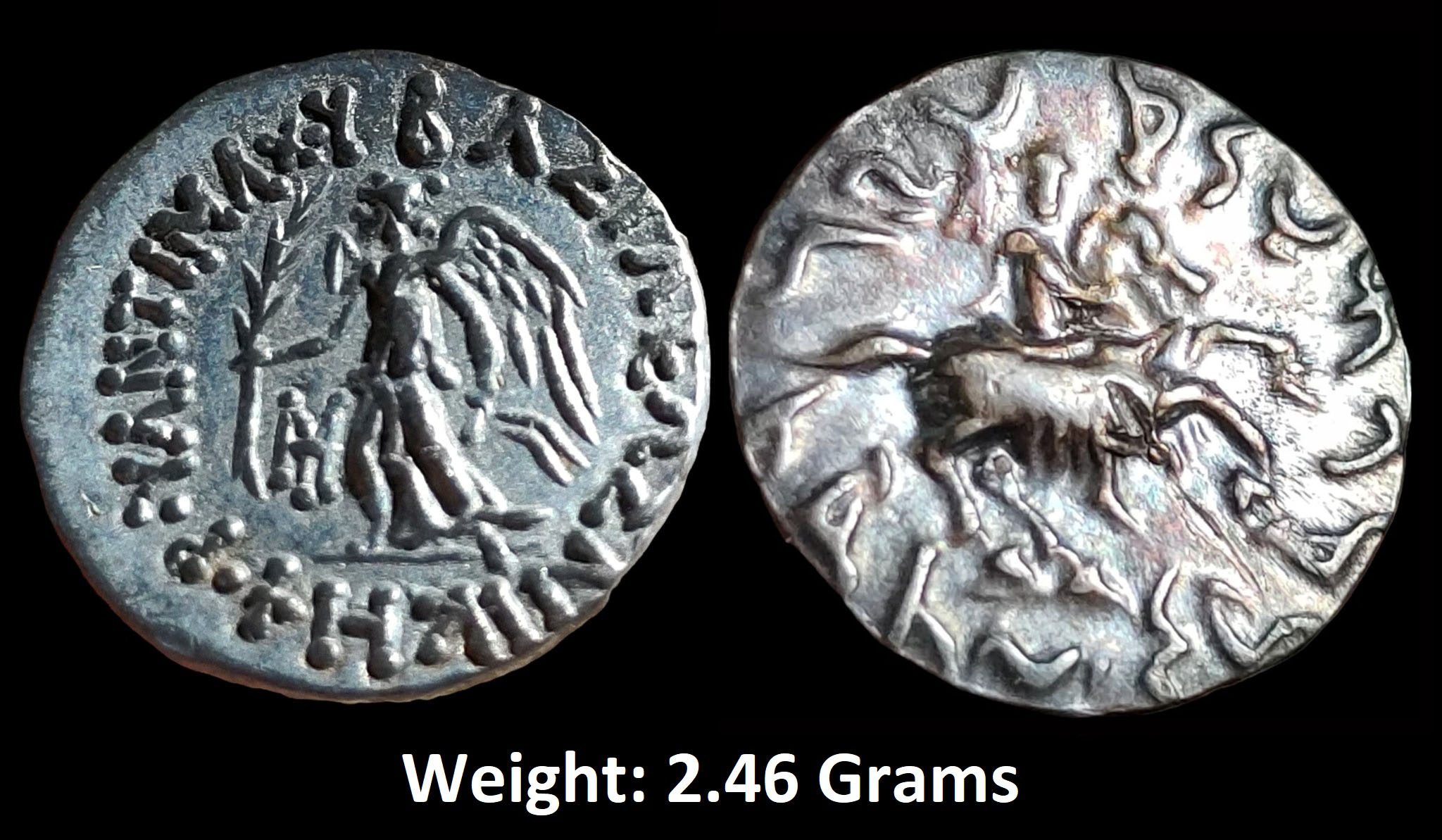 ancient-india-indo-greek-antimachus-ii-174-165-bce-denomination-silver-drachm.jpg Ancient India ; Indo-Greek ; Antimachus II, 174 - 165 BCE ; Denomination: Silver Drachm ;