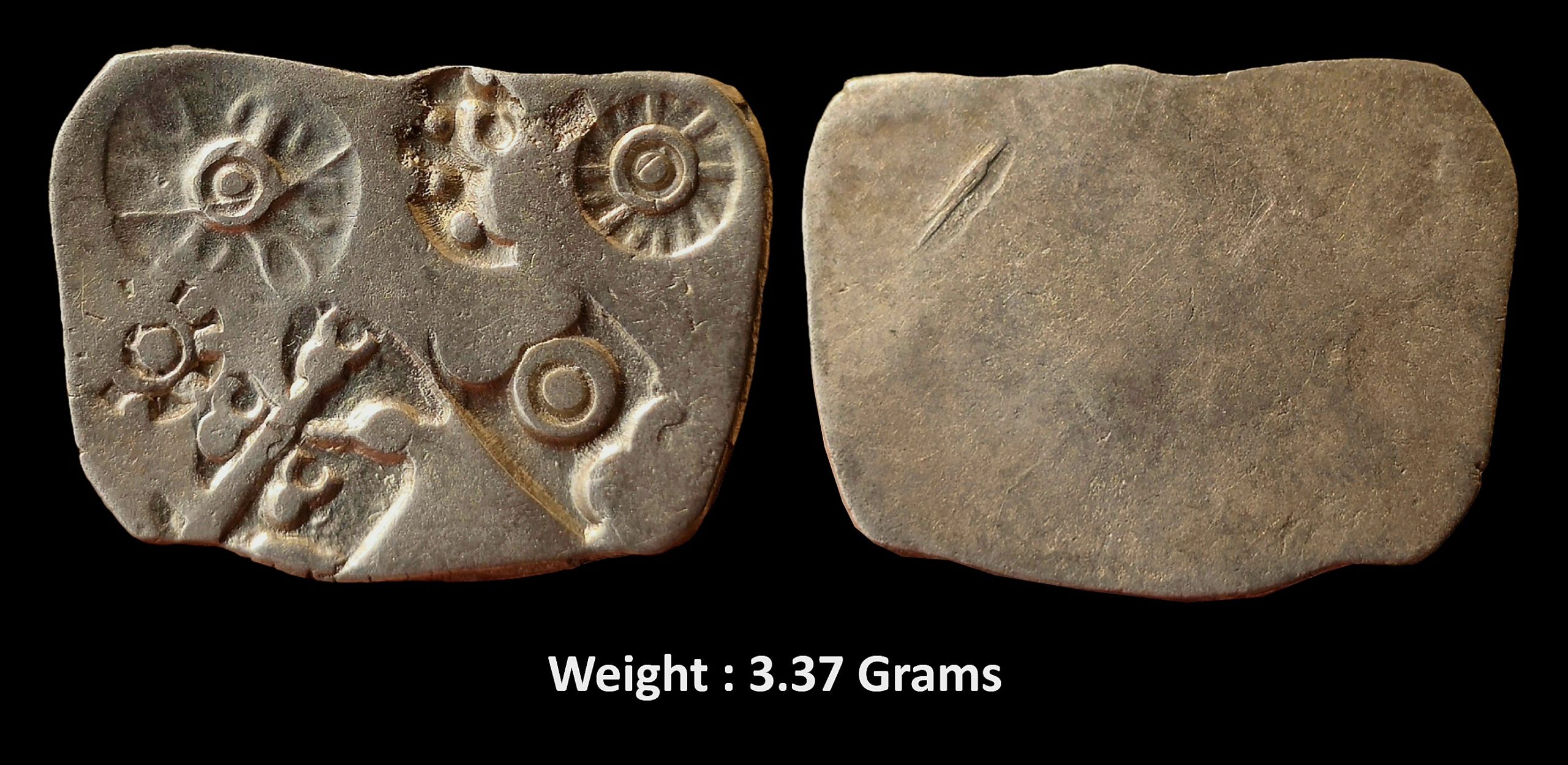 ancient-archaic-punch-marked-coinage-attributed-to-magadha-janapada-rare-large-flan-silver-karshapana.jpg Ancient ; Archaic Punch Marked Coinage ; Attributed to Magadha Janapada ; Rare LARGE FLAN Silver Karshapana