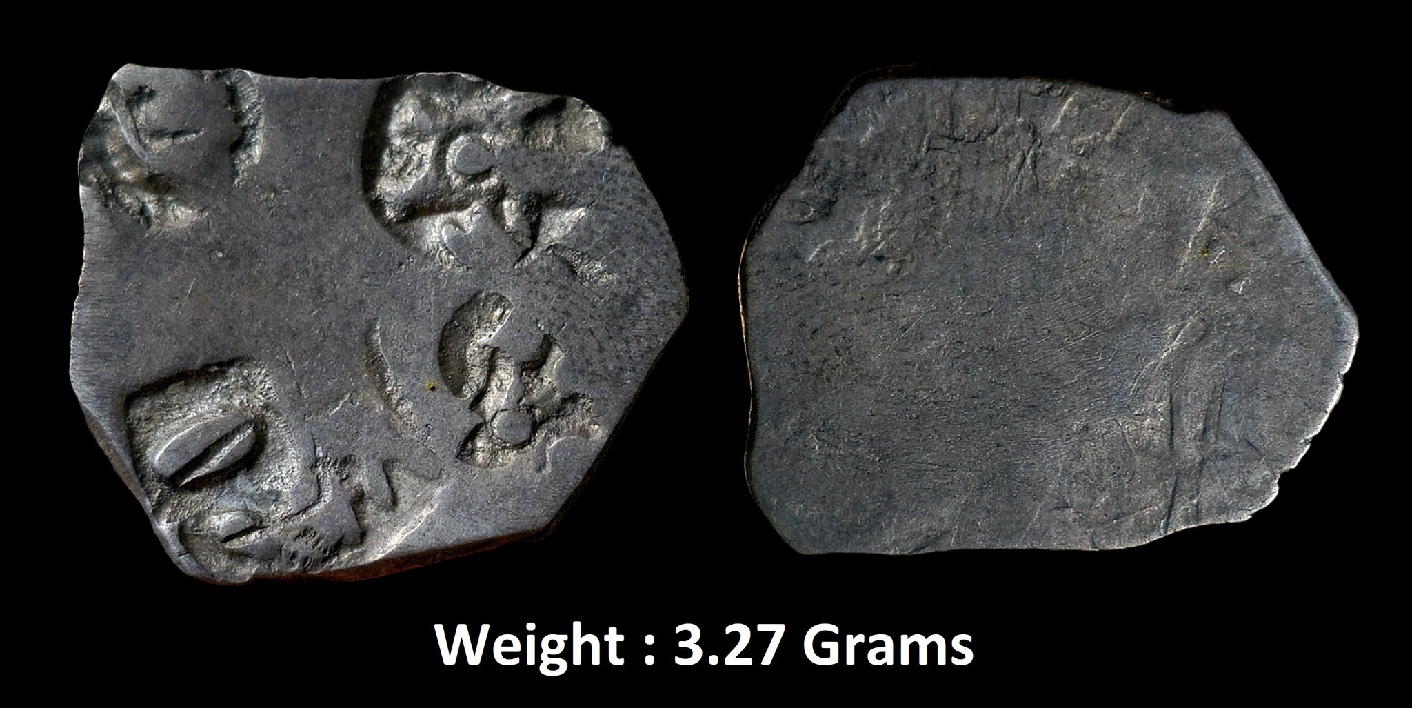 ancient-archaic-punch-marked-coinage-attributed-to-magadha-janapada-scarce-silver-karshapana.jpg Ancient ; Archaic Punch Marked Coinage ; Attributed to Magadha Janapada ; Scarce Silver Karshapana