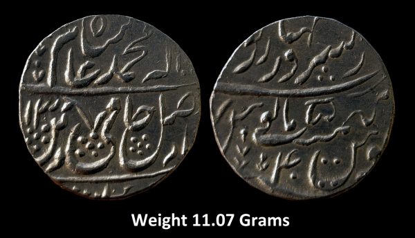 Independent Kingdom ; Maratha Confideracy ; INO Shah Alam II ; Rare Silver Rupee ; Mint : Daras Saroor Saharanpur ; 1213 AH / RY 40 ; Sahib-e-Qiran Type