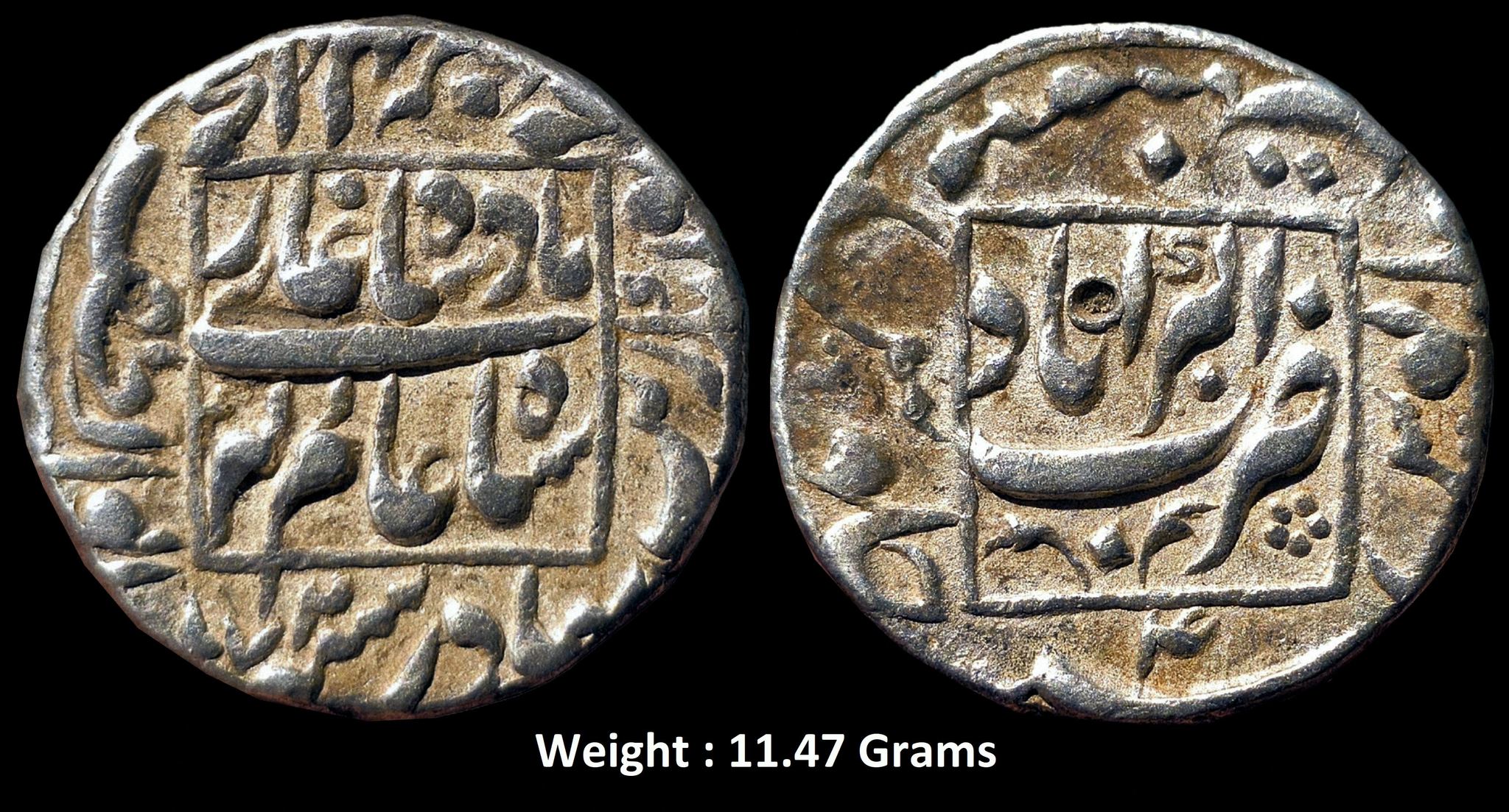mughal-aurangzeb-alamgir-ah-1068-1118-1658-1707-ad-tonned-silver-rupee-akbarabad-mint-ry-4.jpg Mughal ; Aurangzeb Alamgir (AH 1068-1118; 1658-1707 AD) ; Tonned Silver Rupee ; Akbarabad Mint ; RY 4