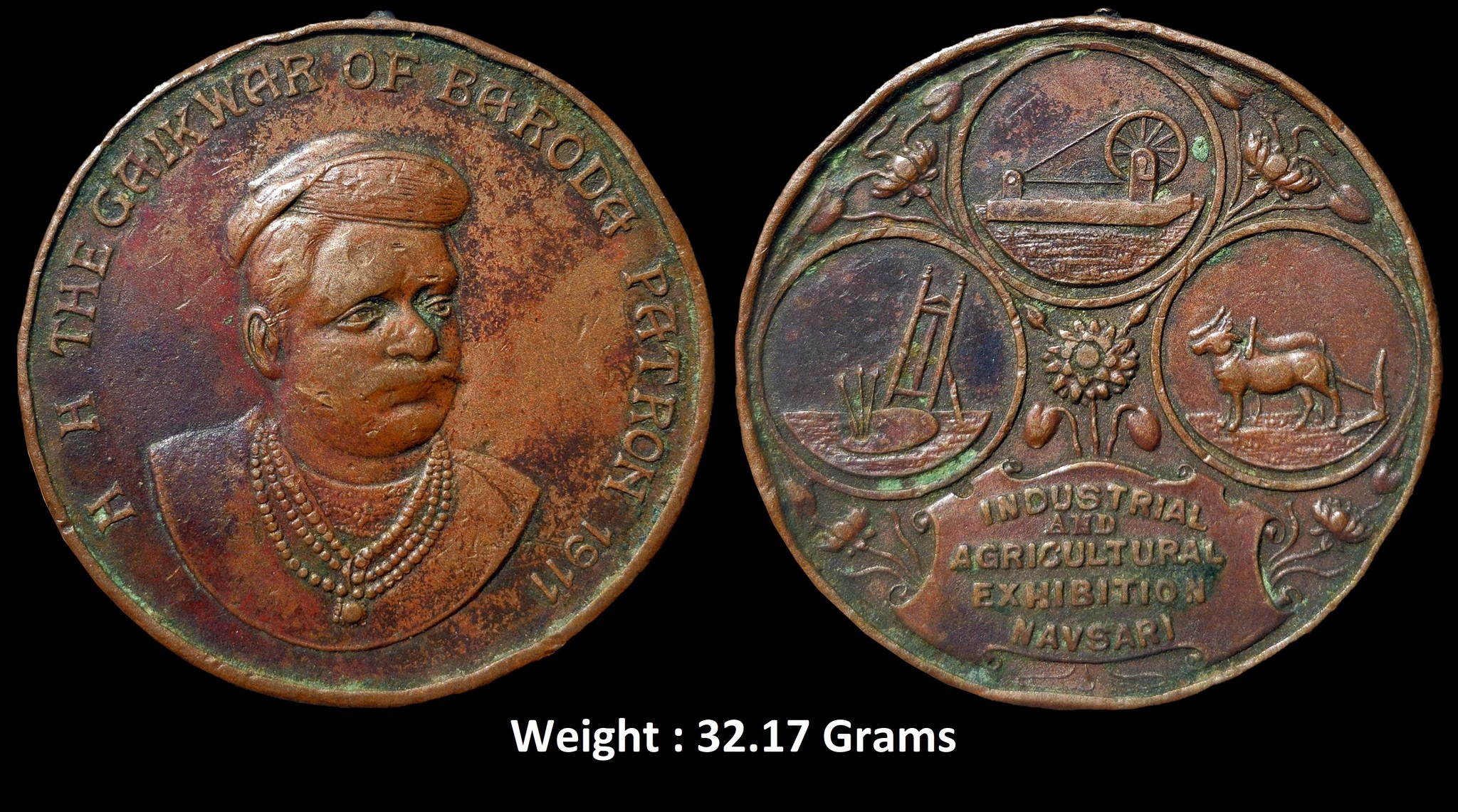 baroda-industrial-and-agricultural-exhibition-navsari-bronze-medal-1911.jpg Baroda ; Industrial and Agricultural Exhibition Navsari ; Bronze Medal ; 1911