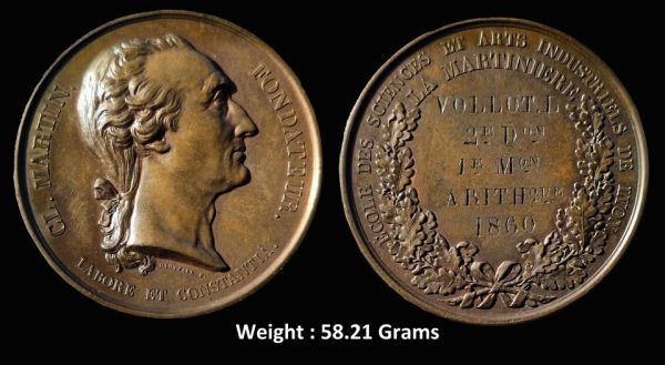 Medal ; France ; Major General Claude Martin (1735-1800 AD) ; Bronze Medallion