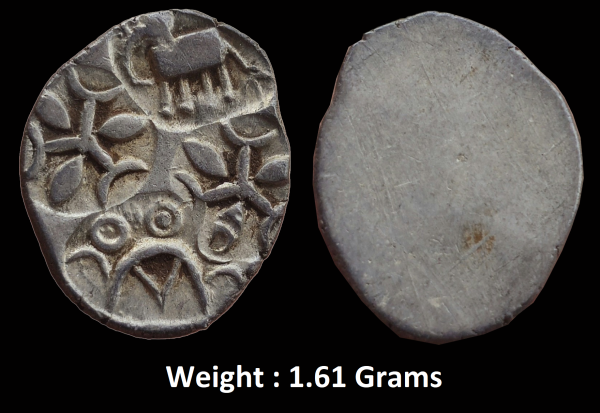 Ancient ; Archaic Punch Marked Coinage ; attributed to Vidarbha Janapada ; Godavari valley ; Silver 1/2 Karshpana ; Series II ; Makhala Type