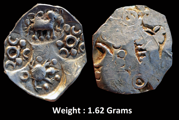 Ancient India ; Archaic Punch Marked Coinage ; Attributed to Vidarbha Janapada ; Godavari Valley ; Silver 1/2 Karshpana ; Series II ; Makhala Type