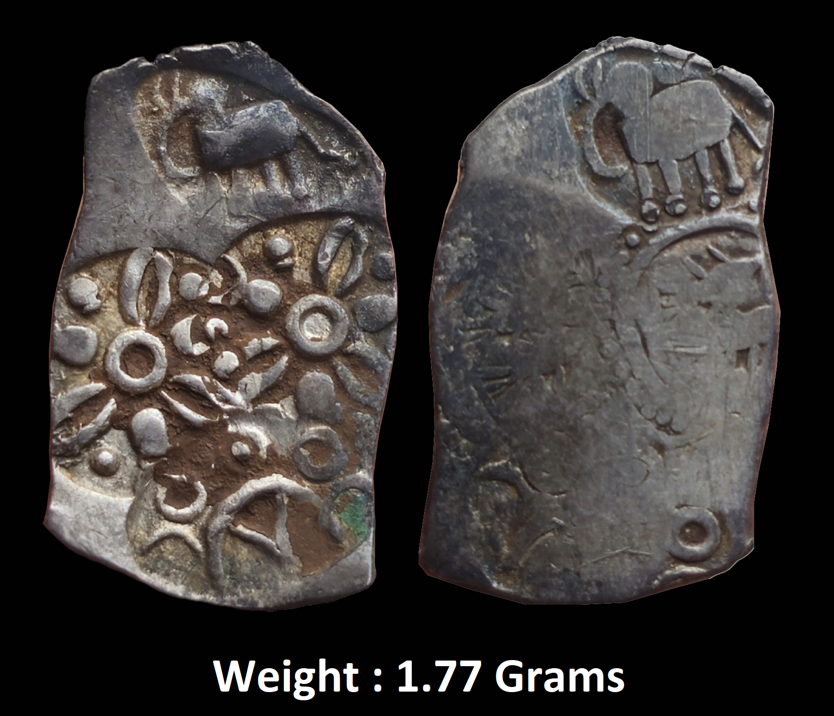 2026052385641 Ancient ; Coinage of Vainaganga Valley ; Vidarbha Janapada ; Silver 1/2 Karshpana ; Series II ; Makhala Type