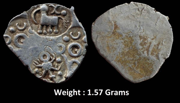 Ancient India ; Archaic Punch Marked Coinage ; Attributed to Vidarbha Janapada ; Godavari Valley ; Silver 1/2 Karshpana ; Series II ; Makhala Type
