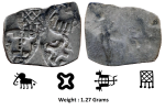 Ancient ; Archaic Silver Punch Marked Coin ; Wainganga-Mahanadi Divide ; Umred hoard type ; Attributed to 'Vidarbha Janapada' ; (c.300-200 BC) ; Light ½ Karshapana standard