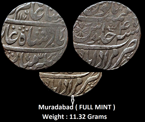 Independent Kingdoms - Rohilkhand ; INO Alamgir IIHafiz Rahmat Khan (AH 1167-1188, 1754-1774 AD),Mint : Muradabad ( FULL MINT ) ;1176 AH RY 4