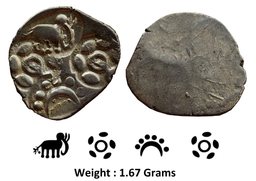 Ancient ; Archaic Punch Marked Coinage ; attributed to Vidarbha Janapada, Godavari valley ; Silver 12 Karshpana ; Series II ; Makhala Type