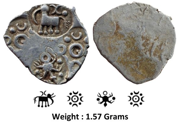 Ancient India ; Archaic Punch Marked Coinage ; Attributed to Vidarbha Janapada ; Godavari Valley ; Silver 1/2 Karshpana ; Series II ; Makhala Type