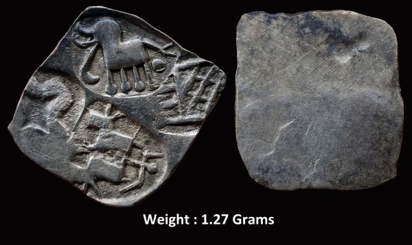 Ancient ; Archaic Silver Punch Marked Coin ; Wainganga-Mahanadi Divide ; Umred hoard type ; Attributed to 'Vidarbha Janapada' ; (c.300-200 BC) ; Light ½ Karshapana standard