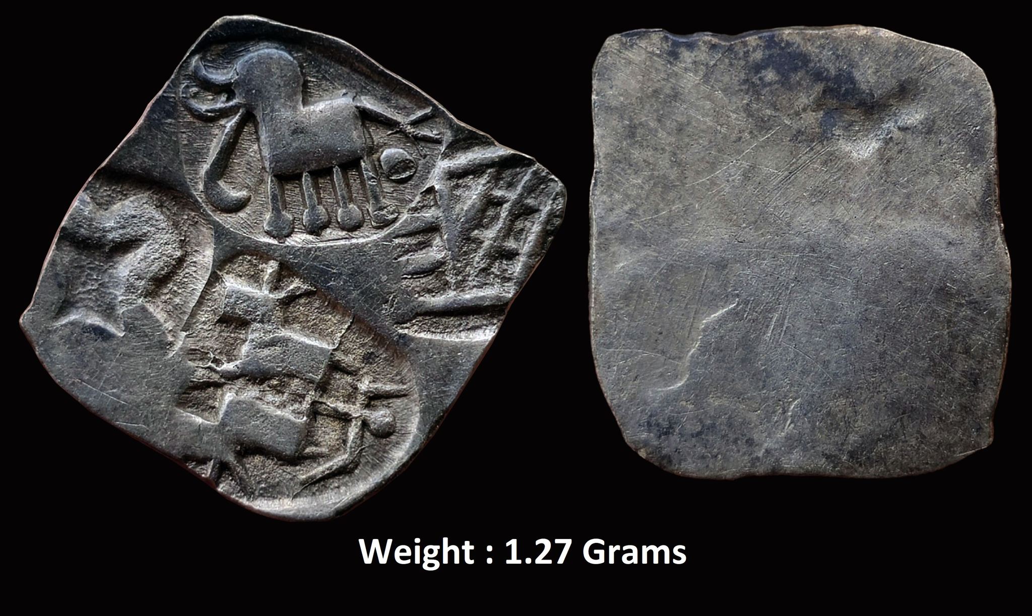 ancient-archaic-silver-punch-marked-coin-wainganga-mahanadi-divide-umred-hoard-type-attributed-to-vidarbha-janapada-c-300-200-bc-light-½-karshapana-standard-2.jpg Ancient ; Archaic Silver Punch Marked Coin ; Wainganga-Mahanadi Divide ; Umred hoard type ; Attributed to 'Vidarbha Janapada' ; (c.300-200 BC) ; Light ½ Karshapana standard