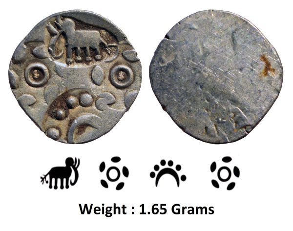Ancient ; Archaic Punch Marked Coinage ; attributed to Vidarbha Janapada, Godavari valley ; Silver 12 Karshpana ; Series II ; Makhala Type