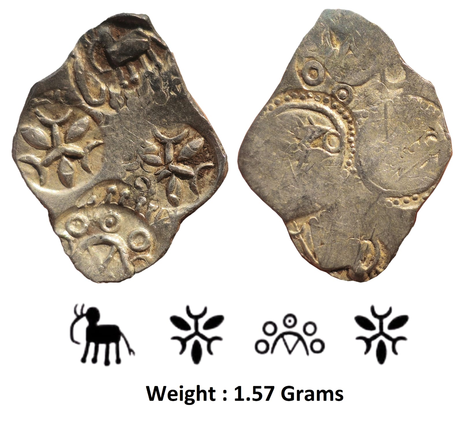 ancient-archaic-punch-marked-coinage-attributed-to-vidarbha-janapada-godavari-valley-silver-1-2-karshpana-series-ii-makhala-type.jpg Ancient ; Archaic Punch Marked Coinage ; attributed to Vidarbha Janapada ; Godavari valley ; Silver 1/2 Karshpana ; Series II ; Makhala Type