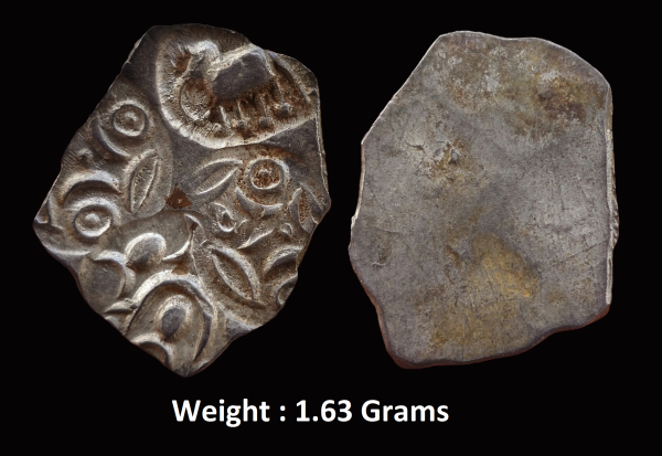 Ancient ; Archaic Silver Punch-Marked coin ; Tapi-Wainganga Valley region ; Usually attributed to ‘Vidarbha/Ashmaka Janapada’ ; ½ Karshapana