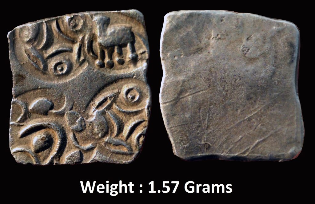 Ancient ; Archaic Silver Punch-Marked coin ; Tapi-Wainganga Valley region ; Usually attributed to ‘Vidarbha/Ashmaka Janapada’ ; ½ Karshapana