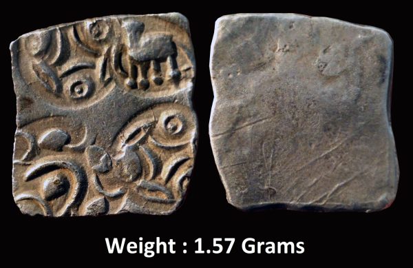 Ancient ; Archaic Silver Punch-Marked coin ; Tapi-Wainganga Valley region ; Usually attributed to ‘Vidarbha/Ashmaka Janapada’ ; ½ Karshapana
