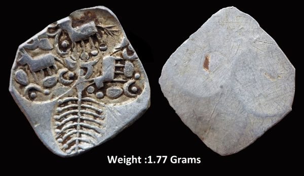 Ancient ; Archaic Punch Marked Coinage ; Attributed to Vidarbha Janapada Godavari valley (c. 500-350 BC) ; Silver 12 Karshpana ; Series I ; Makhala Type