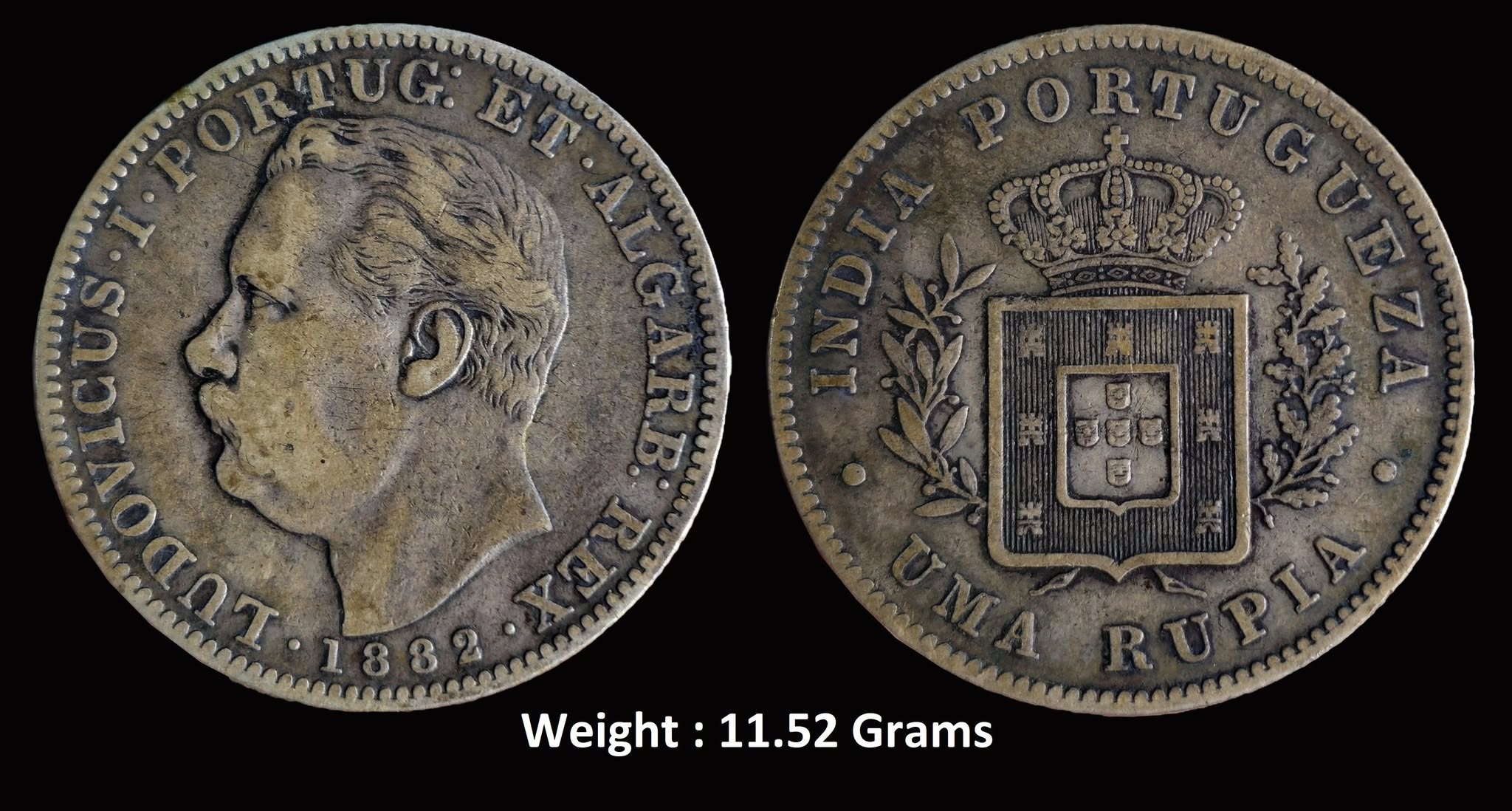 761559454_27704536805833194_5740864410549275869_n Indo Portuguese ; Goa ; Luiz I (Ludwig) ; High Grade Rare Silver Uma Rupia / Rupee ; 1882 (KM 312)