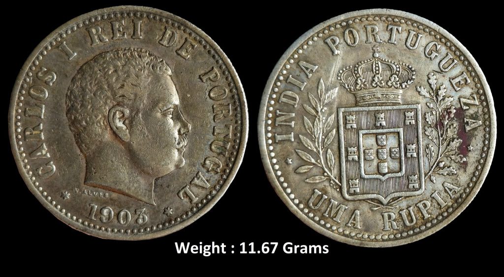 Indo Portuguese ; Carlos I ; Silver Uma Rupia ; 1903 AD