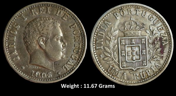 Indo Portuguese ; Carlos I ; Silver Uma Rupia ; 1903 AD
