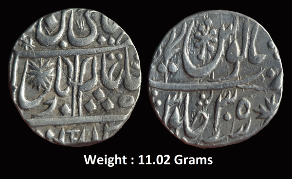 Maratha Confederacy, High Grade Silver Rupee, INO Shah Alam II ; Mint : Ravishnagar Sagar , 35 RY