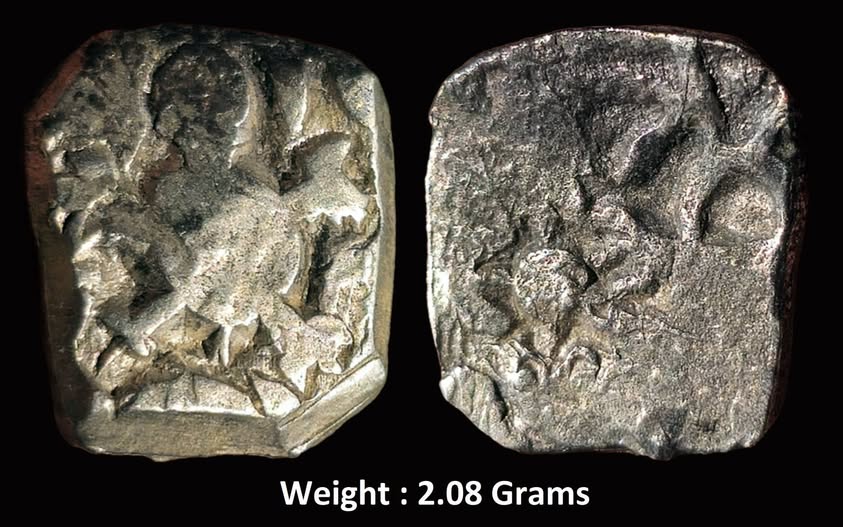 Ancient ; Archaic Series ; Punch Marked Coinage ; Attributed to Pauravas of Kaushambi (c. 400-350 BC) ; Silver 1/2 Karshapana